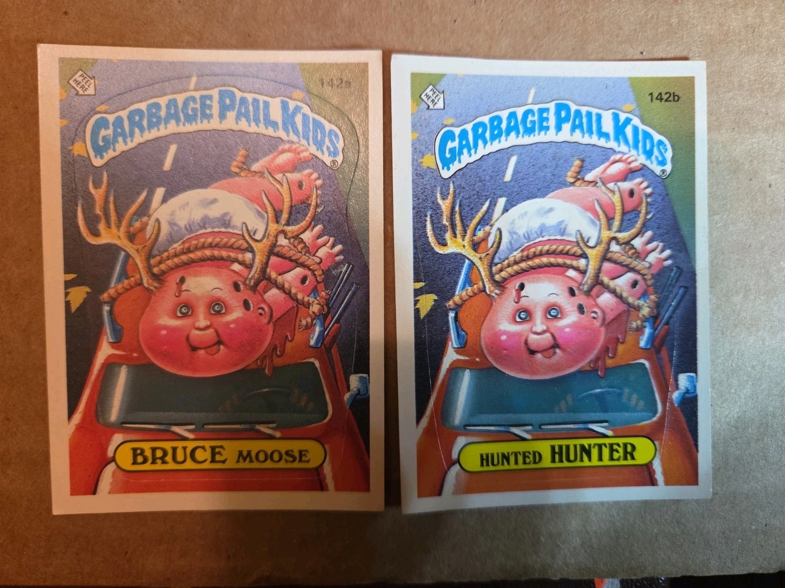 Topps 1986 Garbage Pail Kids Stickers Lot #142a/#142b Bruce Moose Hunted Hunter
