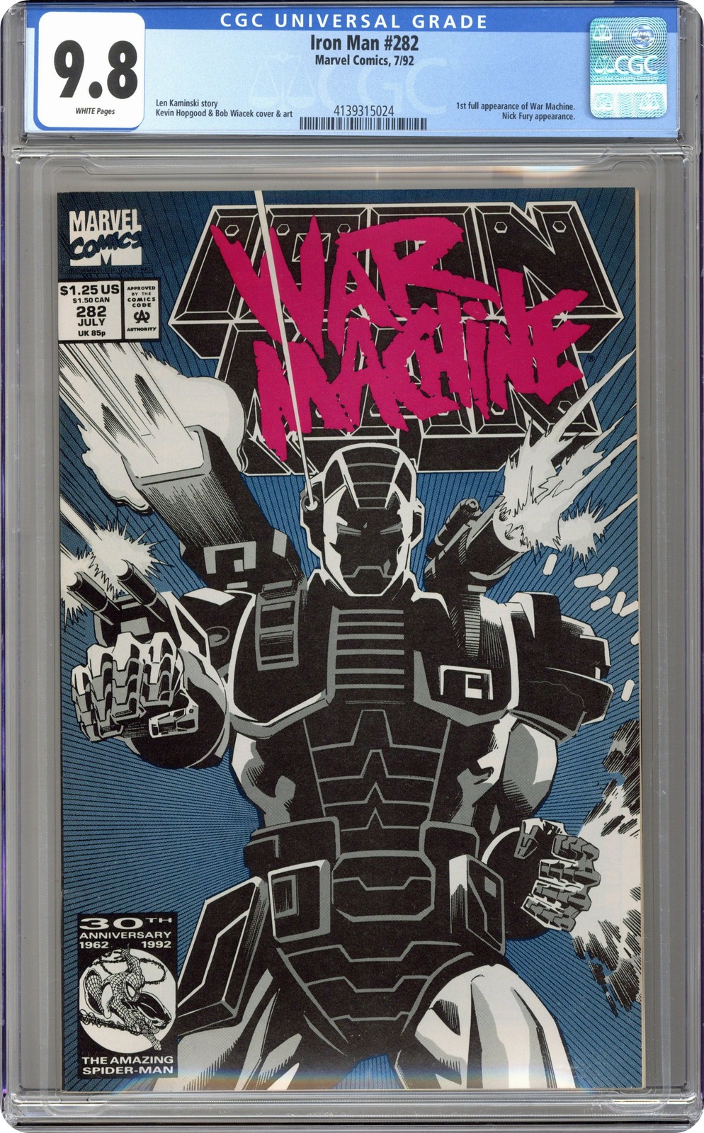 Iron Man #282 CGC 9.8 1992 4139315024 1st full app. War Machine