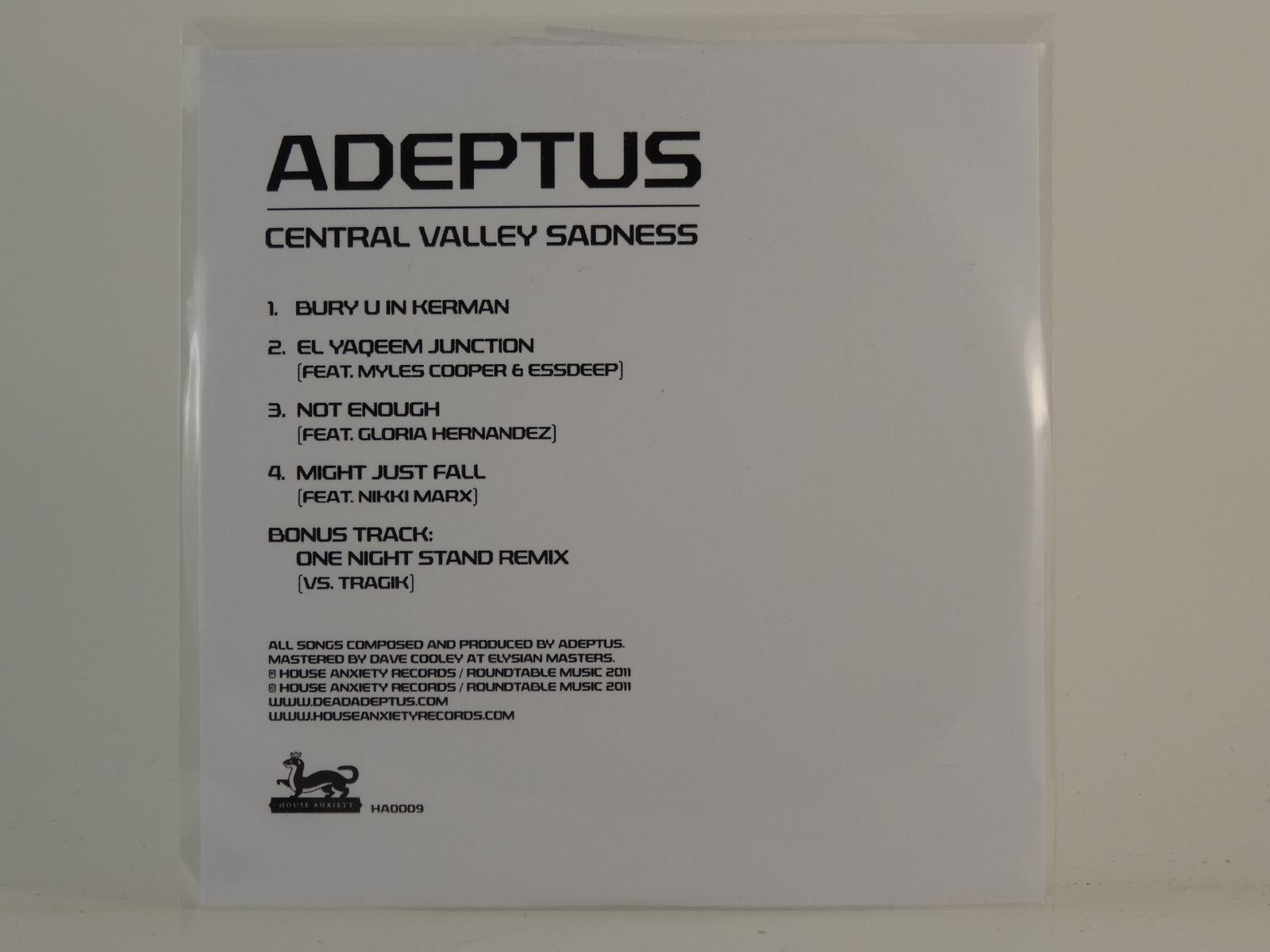 ADEPTUS CENTRAL VALLEY SADNESS (H1) 5 Track Promo CD Single including White Slee