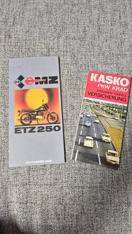 DDR Kult: Original MZ ETZ 250 Prospekt + KASKO Versicherungsschreiben