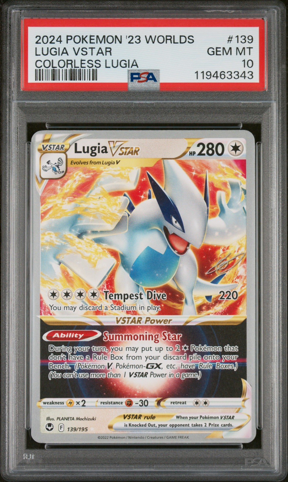PSA 10 - Lugia VSTAR 139/195 Worlds 2023 Colorless Lugia Deck Pokemon TCG