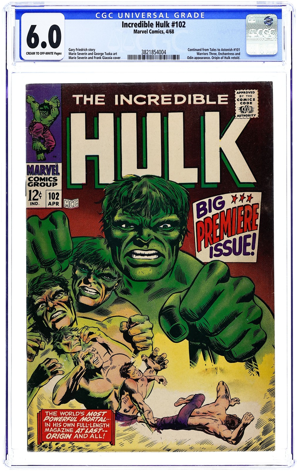 Incredible Hulk #102 CGC 6.0 1968 3821854004