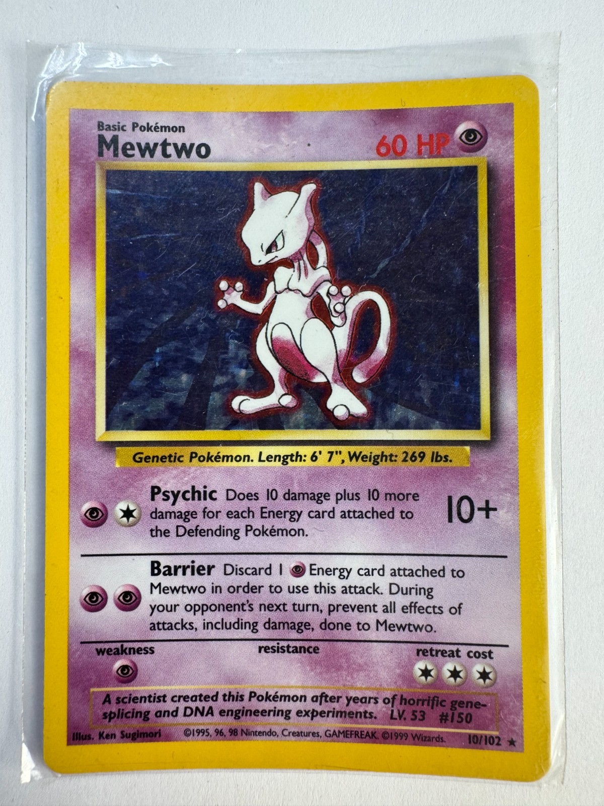 Pokemon Mewtwo 10/102 1999 Set Base Holo Raro Illimitato WOTC