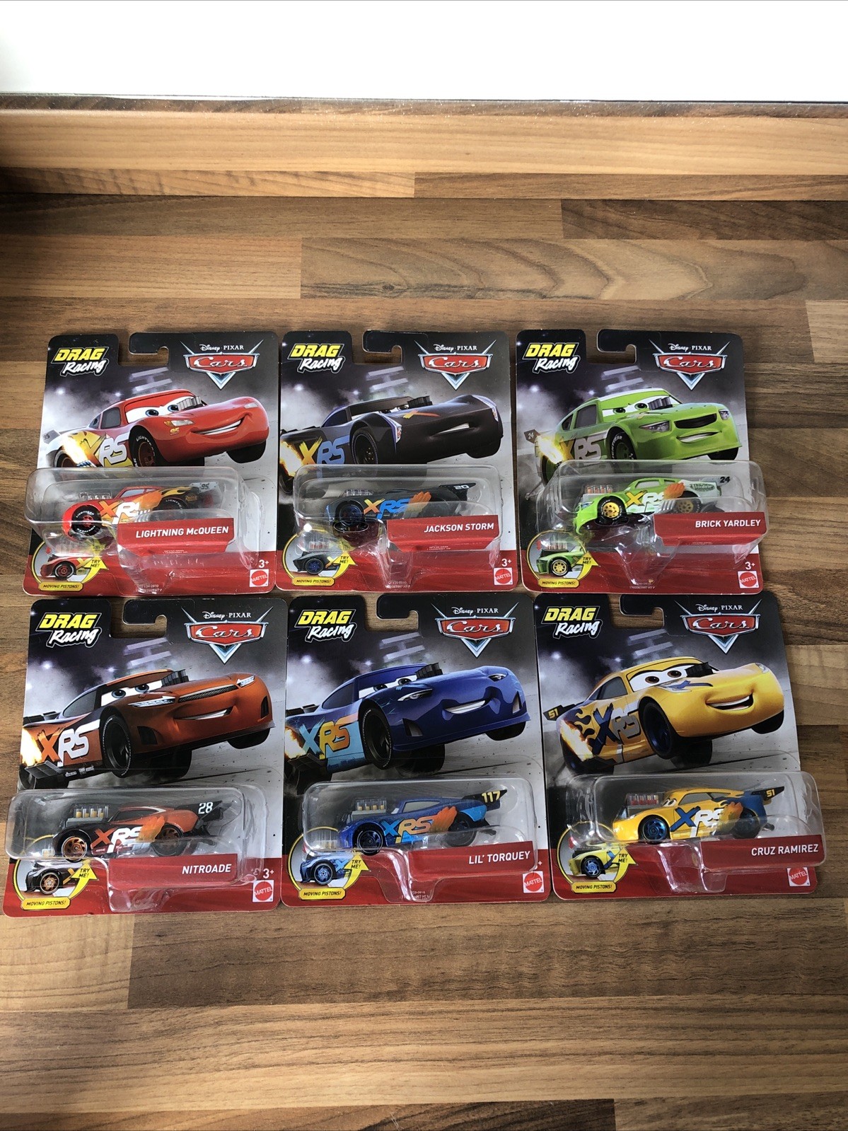 Pacchetto auto pressofuse Disney Pixar Cars XRS Xtreme Drag Racing x 6 - nuovo/sigillato