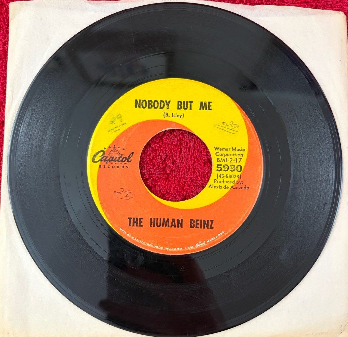 The Human Beinz Nobody But Me/Sueno 45 *1967* Capitol #5990 ultrasonic cleaned