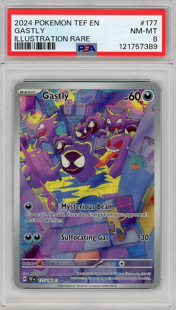 2024 Pokemon TEF EN Gastly #177 IR PSA 8..