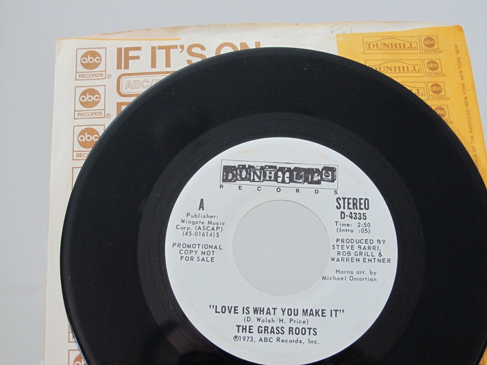 45 RECORD - THE GRASS ROOTS - LOVE IS WHAT YOU MAKE IT