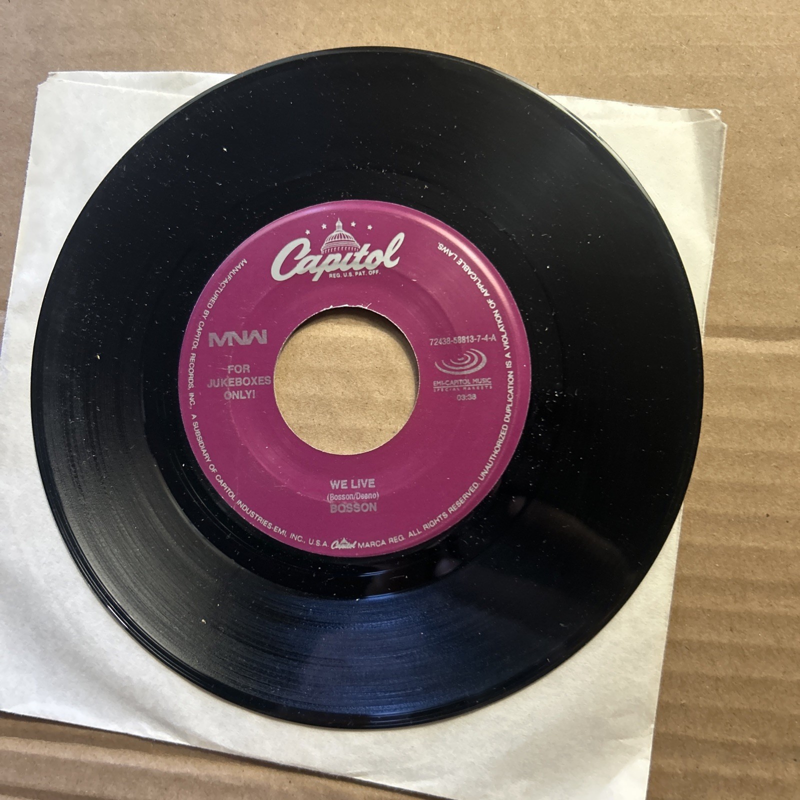 Bosson We Live/Happy Jukebox Only CAPITOL 45 Add Shipped $.10