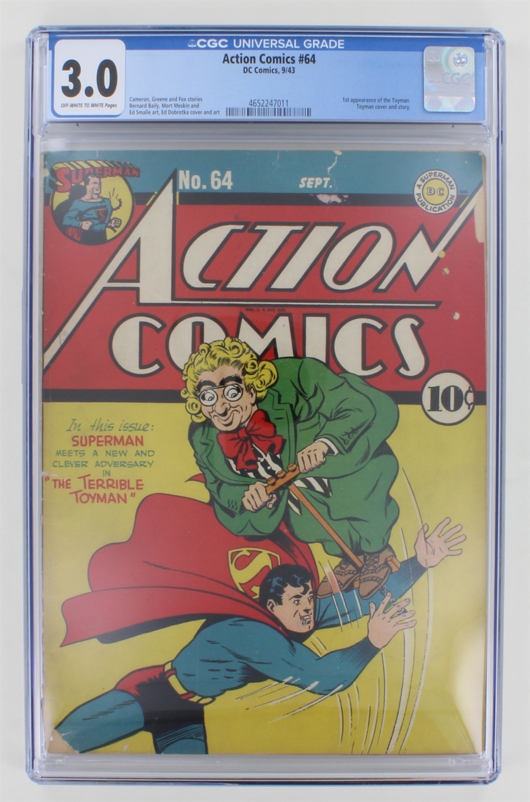 Action Comics #64 Superman CGC 3.0 DC 1943 1st App Toyman Cover & Story 