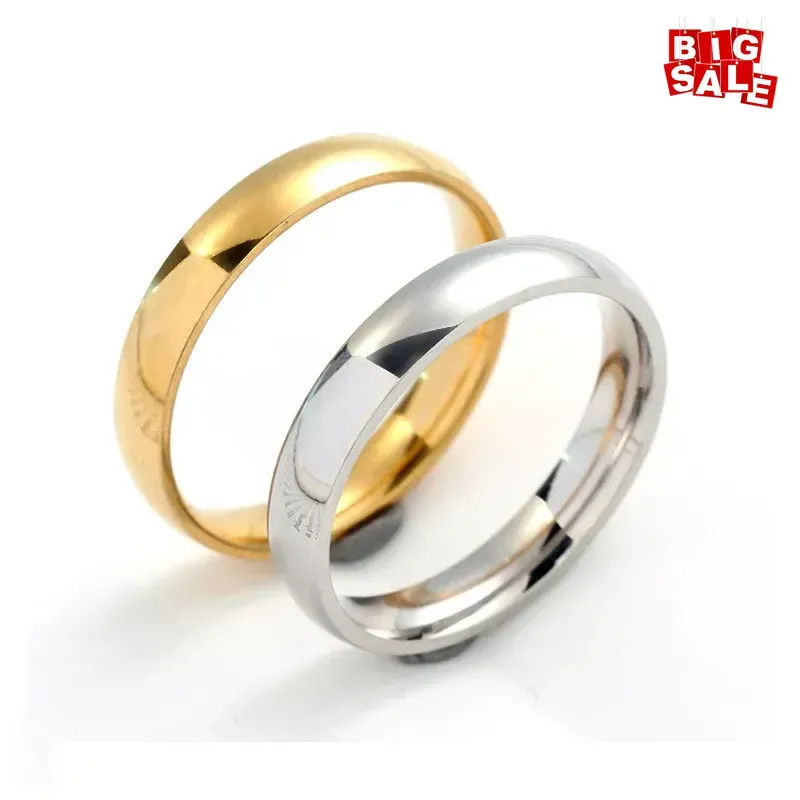 Anello Acciaio Titanio 4mm Arco Coppia Liscia Acciaio Inox Anello Squisito Gioielli