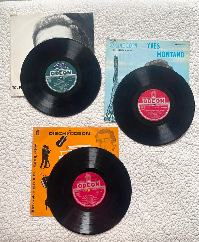 Lotto 3 Vinili 10" Yves Montand (Anni '50) - Rare Edizioni Italiane Odeon / Carisch