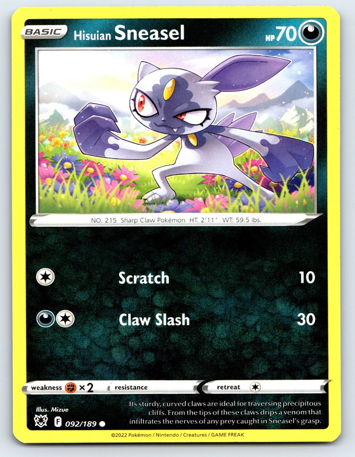 Hisuian Sneasel comune SWSH10: radianza astrale 092/189 quasi nuovo