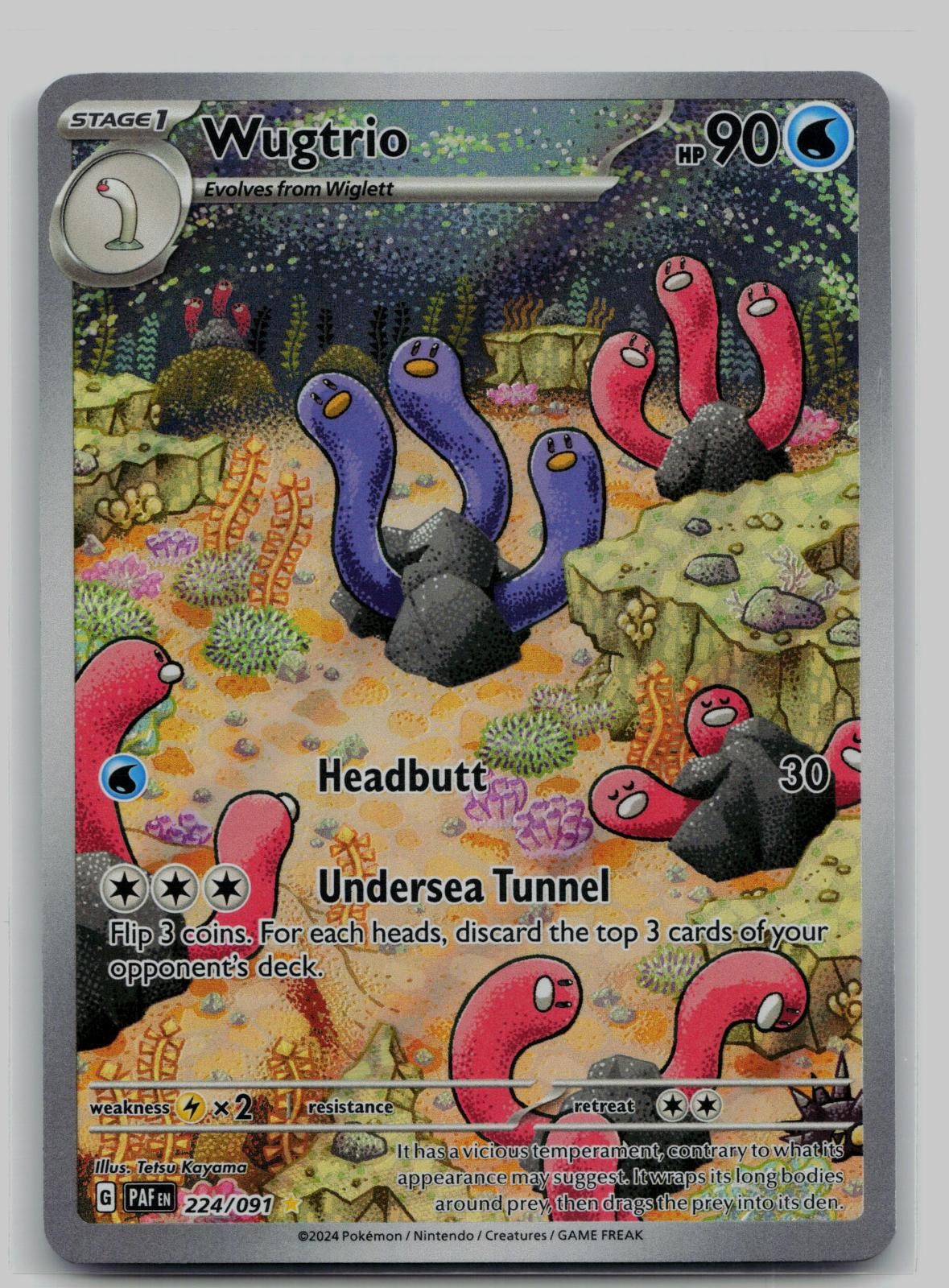 Wugtrio 224/091 Illustration Rare Paldean Fates Pokemon Holo Near Mint