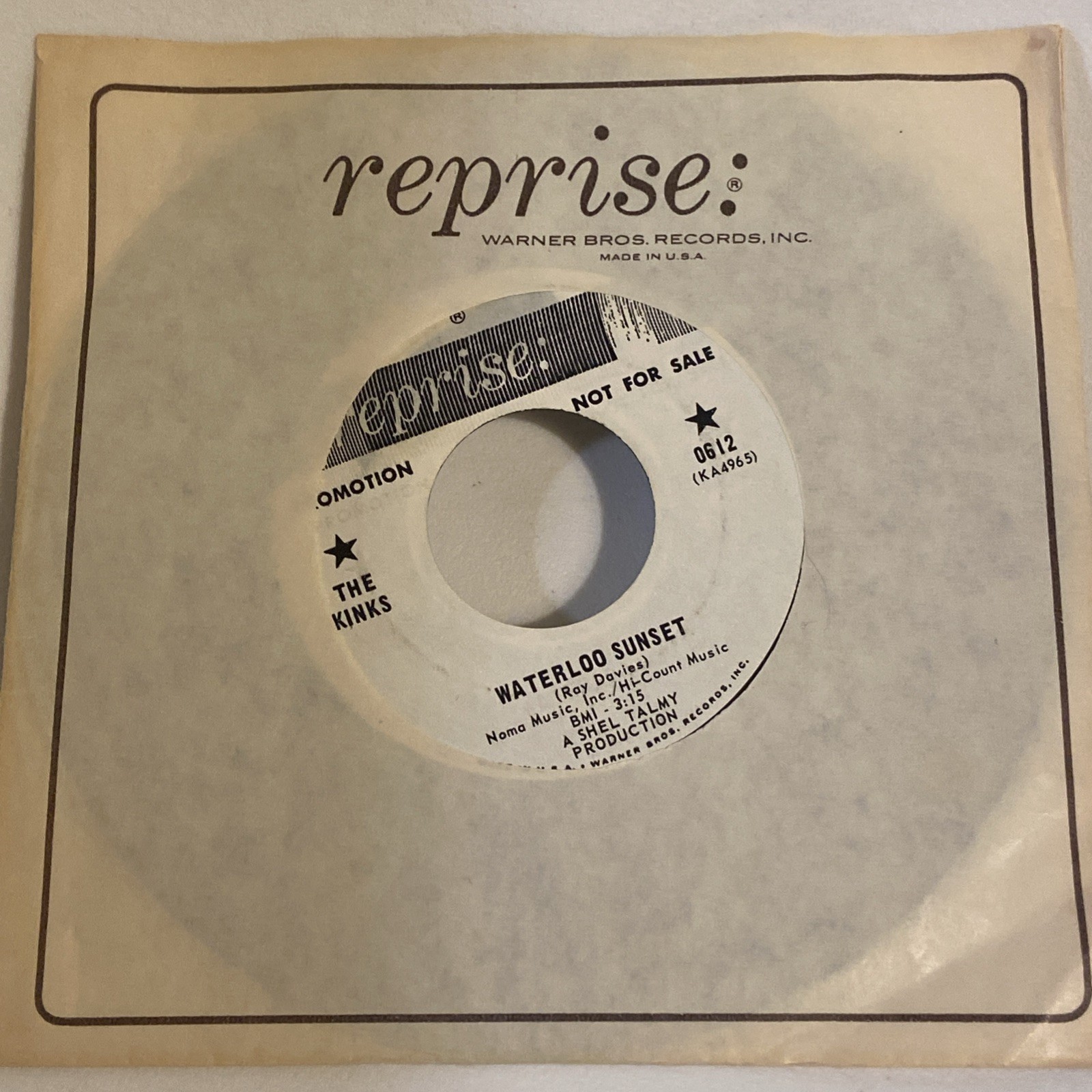 THE KINKS. EXCELLENT (NM) US PROMO 45 - Waterloo Sunset - Reprise