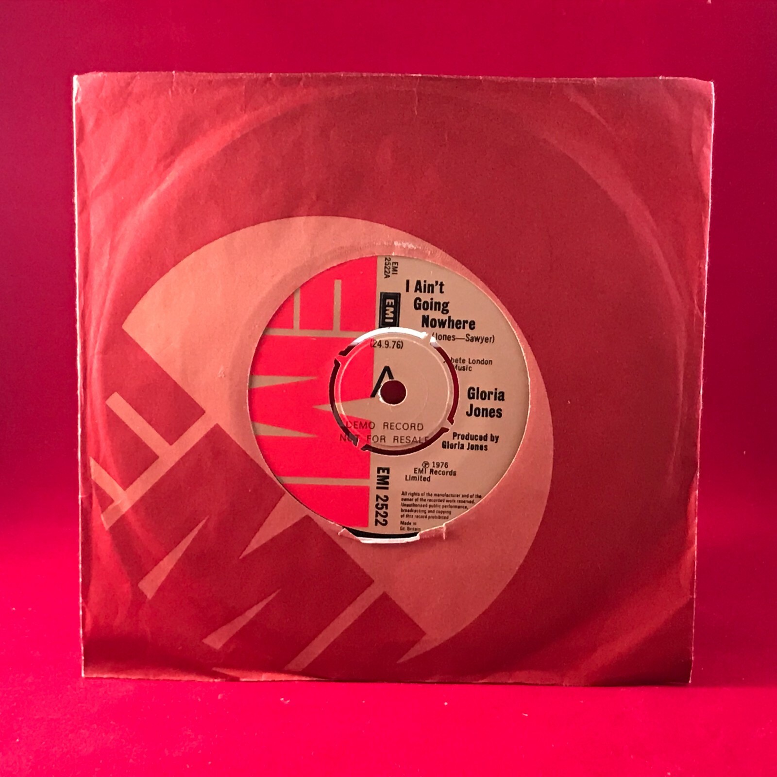 GLORIA JONES I Ain't Going Nowhere 1976 UK 7" DEMO Vinyl Single original PROMO