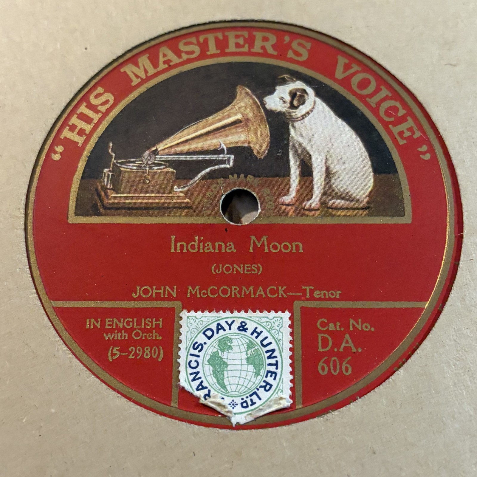 JOHN McCORMACK Indiana Moon HMV DA606 10" 78RPM Gramophone Record