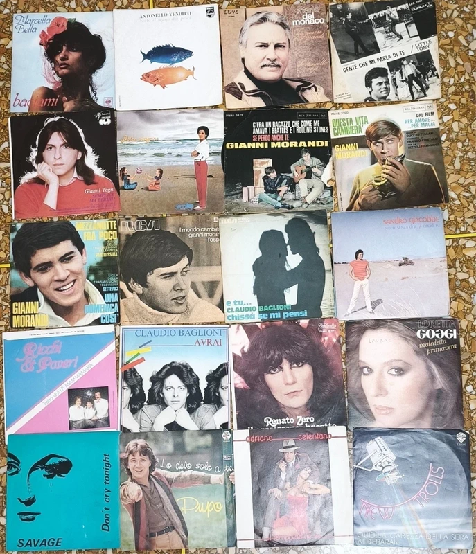 Lotto di 20 dischi in vinile 45 giri quasi tutta musica italiana e uno musica straniera