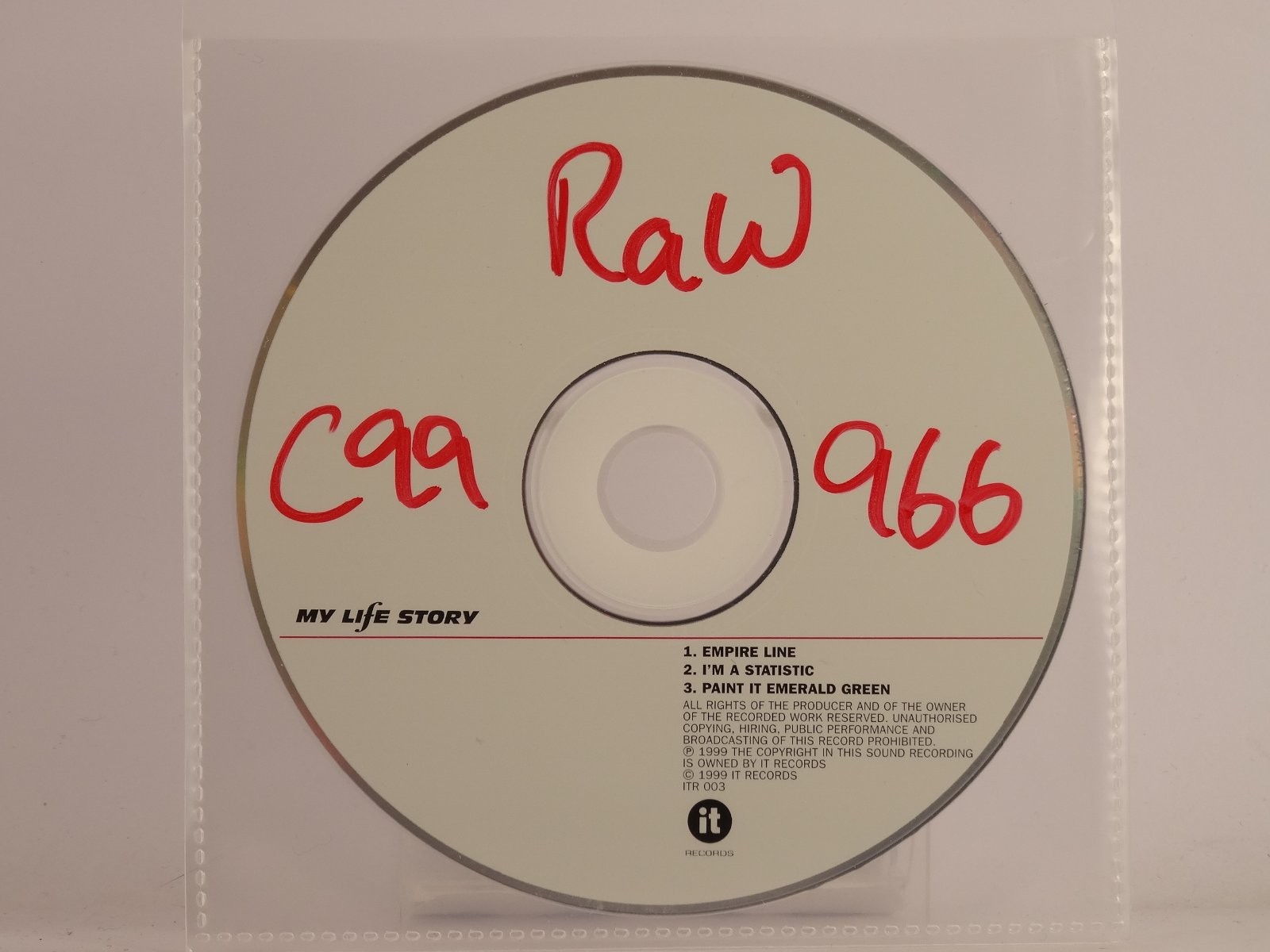 MY LIFE STORY EMPIRE LINE / ITS A STATISTIC (X11) 3 Track CD Single including Pl