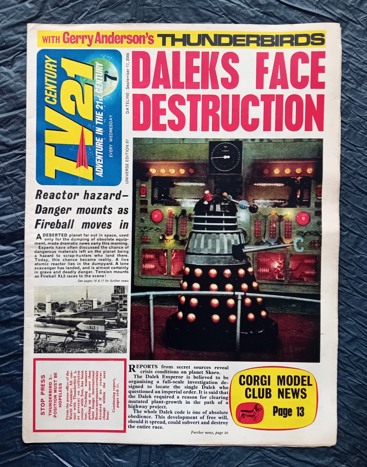TV Century 21 comic #87 (17/09/1966). Dalek cover. Flat/clean/complete. FINE