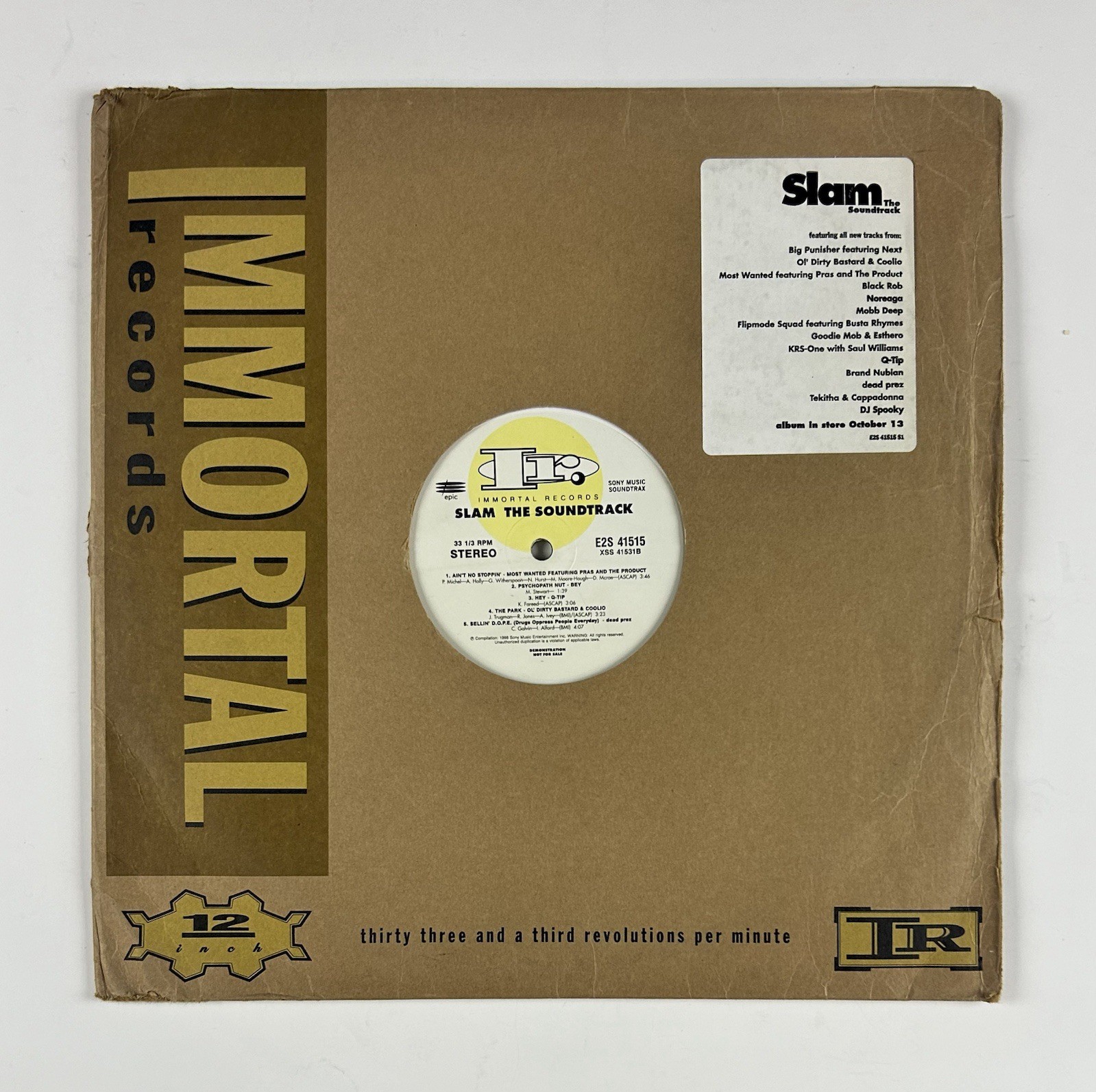 Slam The Soundtrack 2LP Vinyl Promo 1998 Immortal Records Hip Hop EX