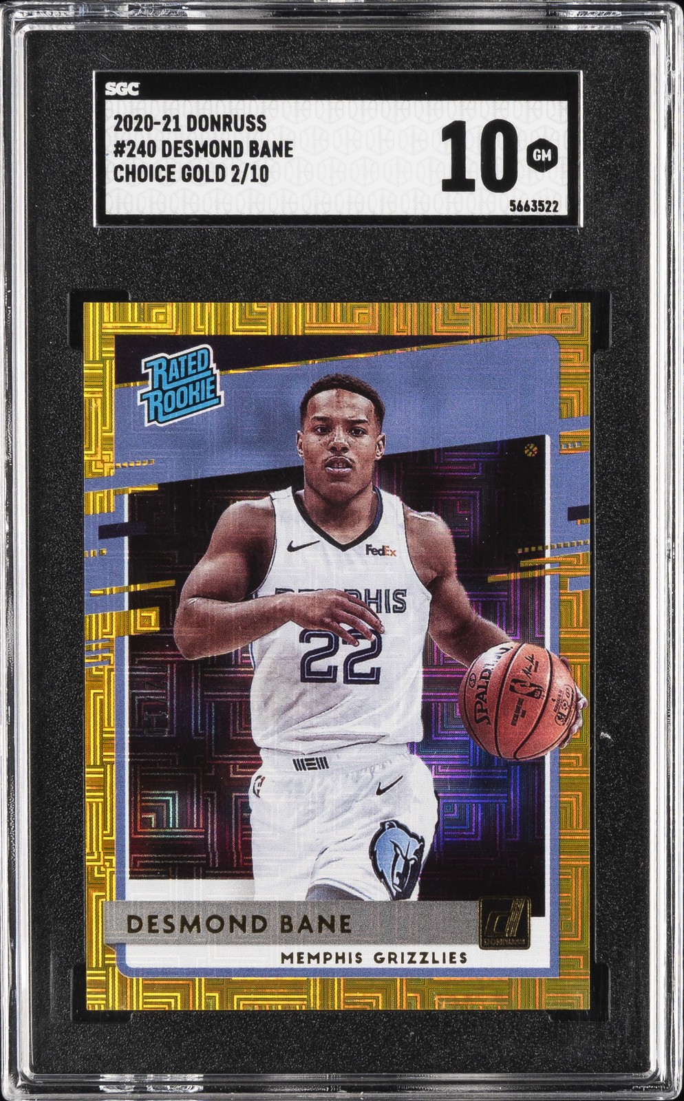 2020-21 DONRUSS CHOICE GOLD #240 DESMOND BANE SGC 10 GM