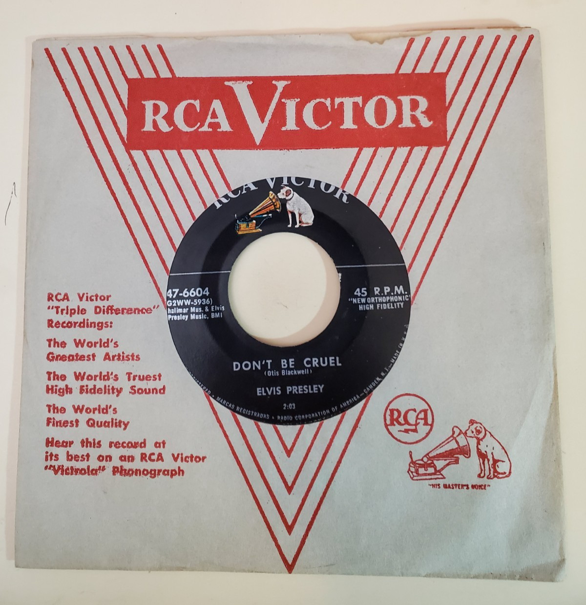 Elvis Presley  DON'T BE CRUEL / HOUND DOG (ROCK 45) #6604 PLAYS VG+ TO VG++