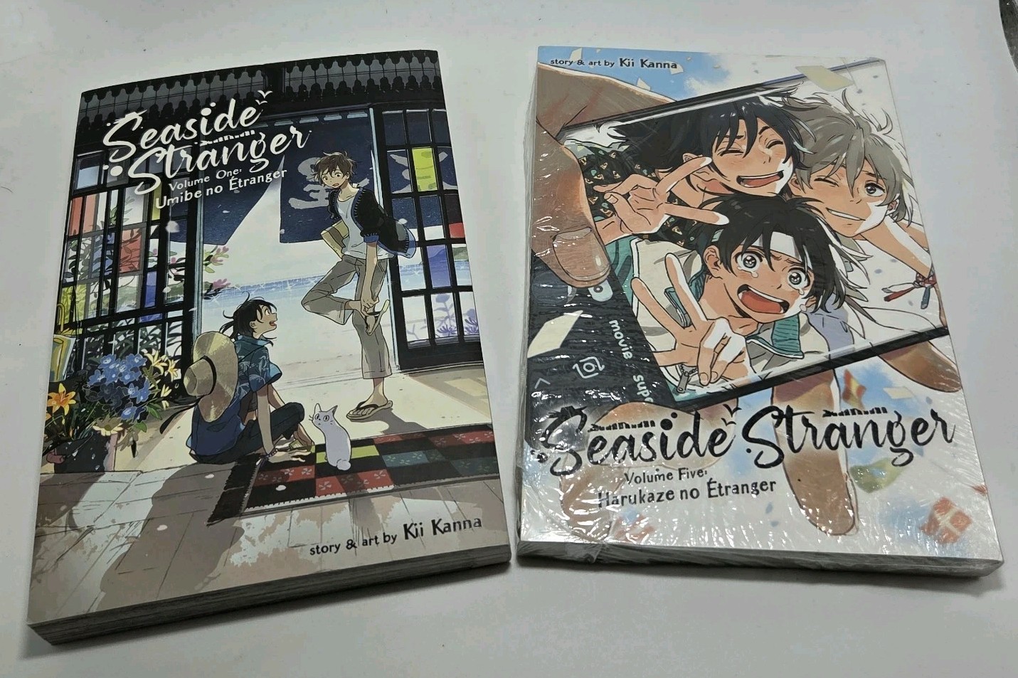 Lotto di 2 volumi manga inglesi Seaside Stranger 1 e 5 BL Kii Kanna Seven Seas