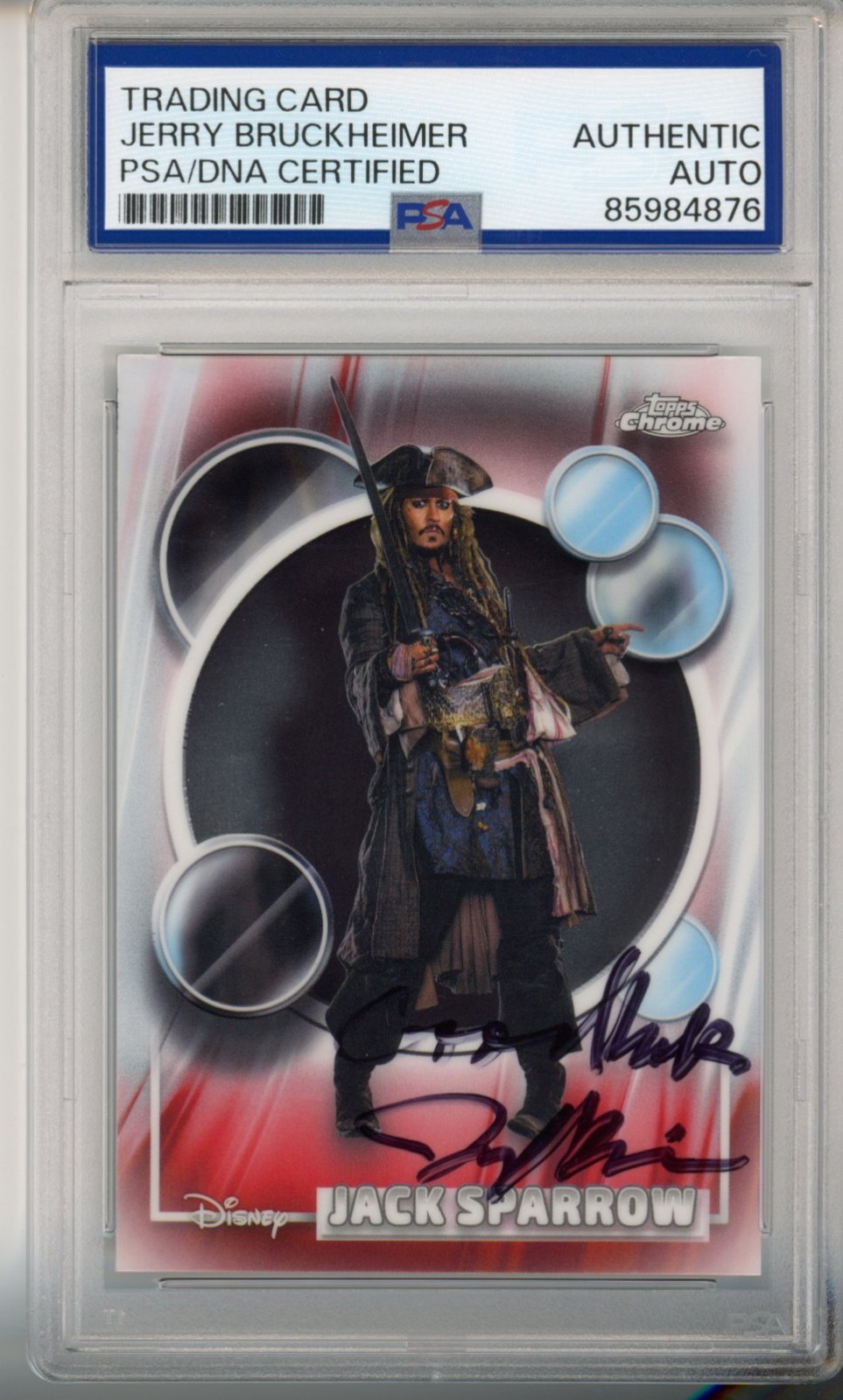 2026 TOPPS CHROME DISNEY JACK SPARROW JERRY BRUCKHEIMER SIGNED PSA DNA COA AUTO
