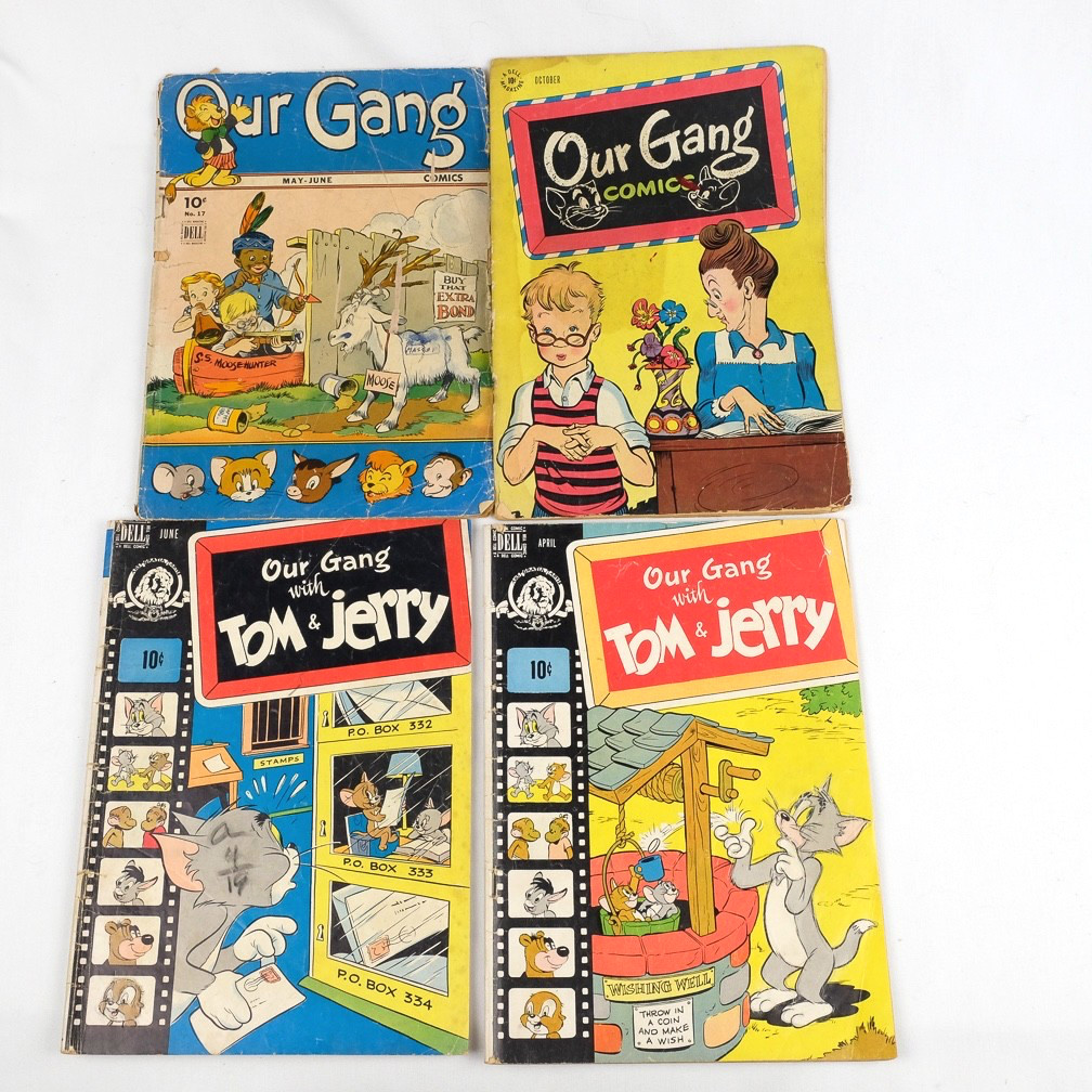 La nostra banda con Tom & Jerry, lotto di 4 fumetti #17 27 57 59, dal 1945 al 1949, basso grado