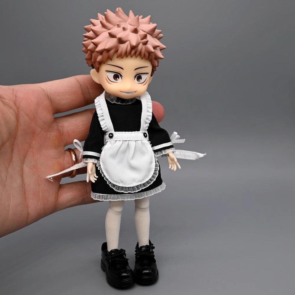 Modellino scarpe studente vestito damigella bianco e nero scala 1/12 per action figure 6"