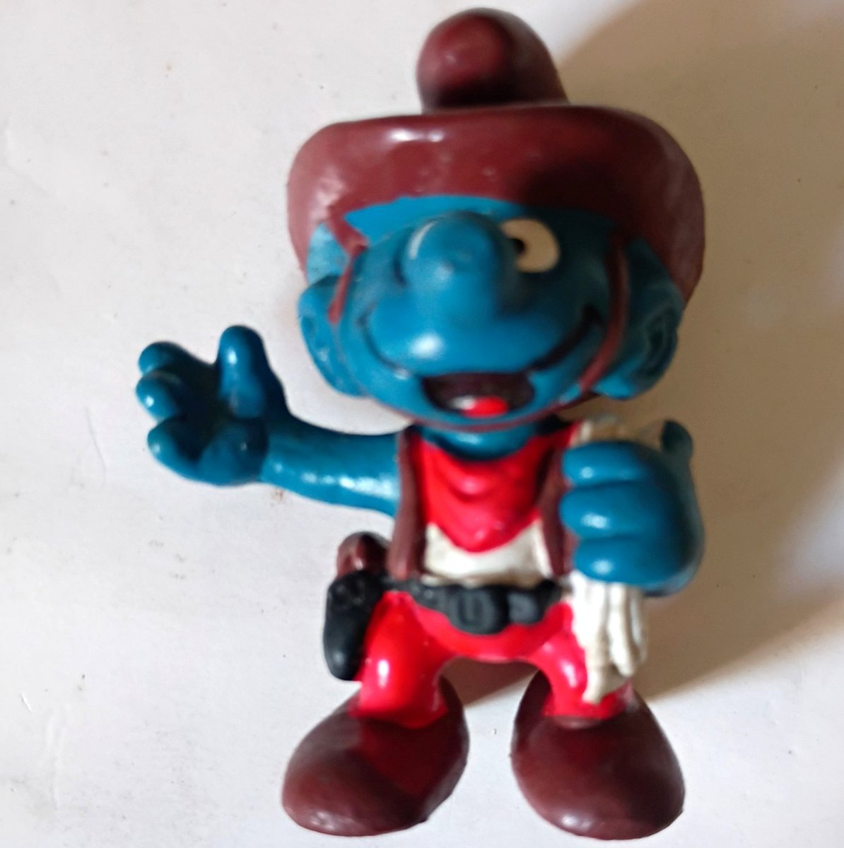 Statuina puffo cowboy vintage Schleich Peyo 1981 statuina giocattolo PVC spedizione gratuita