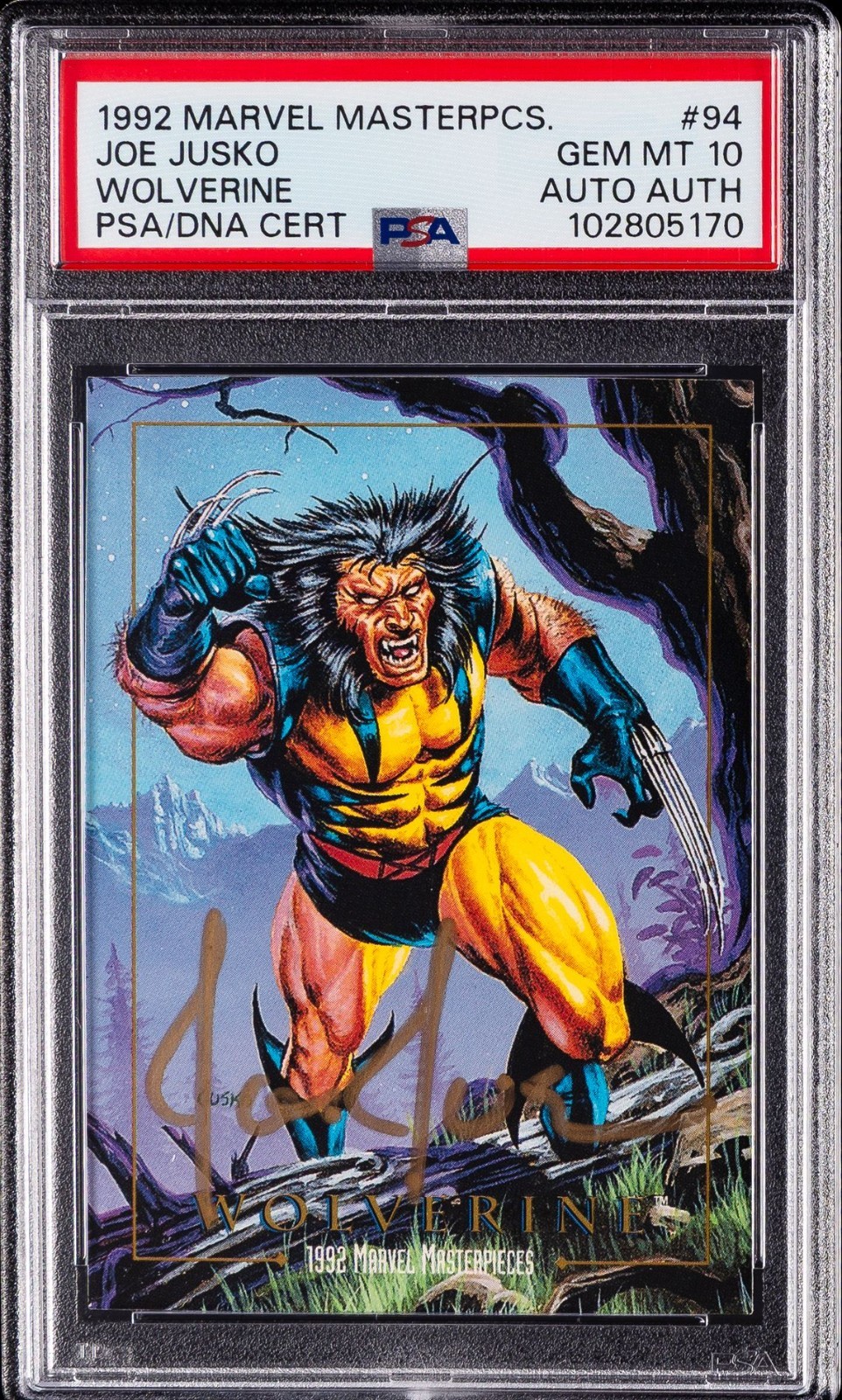 1992 Marvel Masterpieces #94 Wolverine - PSA 10 GEM MINT - Signed Joe Jusko Auto