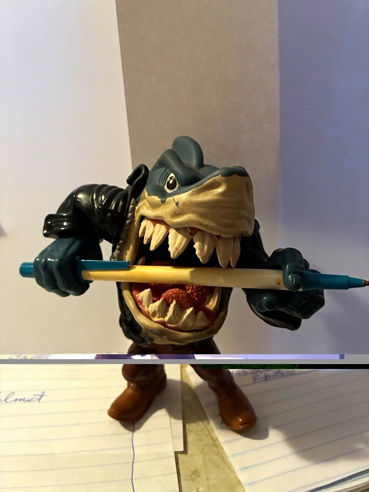 Shark Character Action Figure Plastic Holding Staff Blue Beige Brown Toy Figure