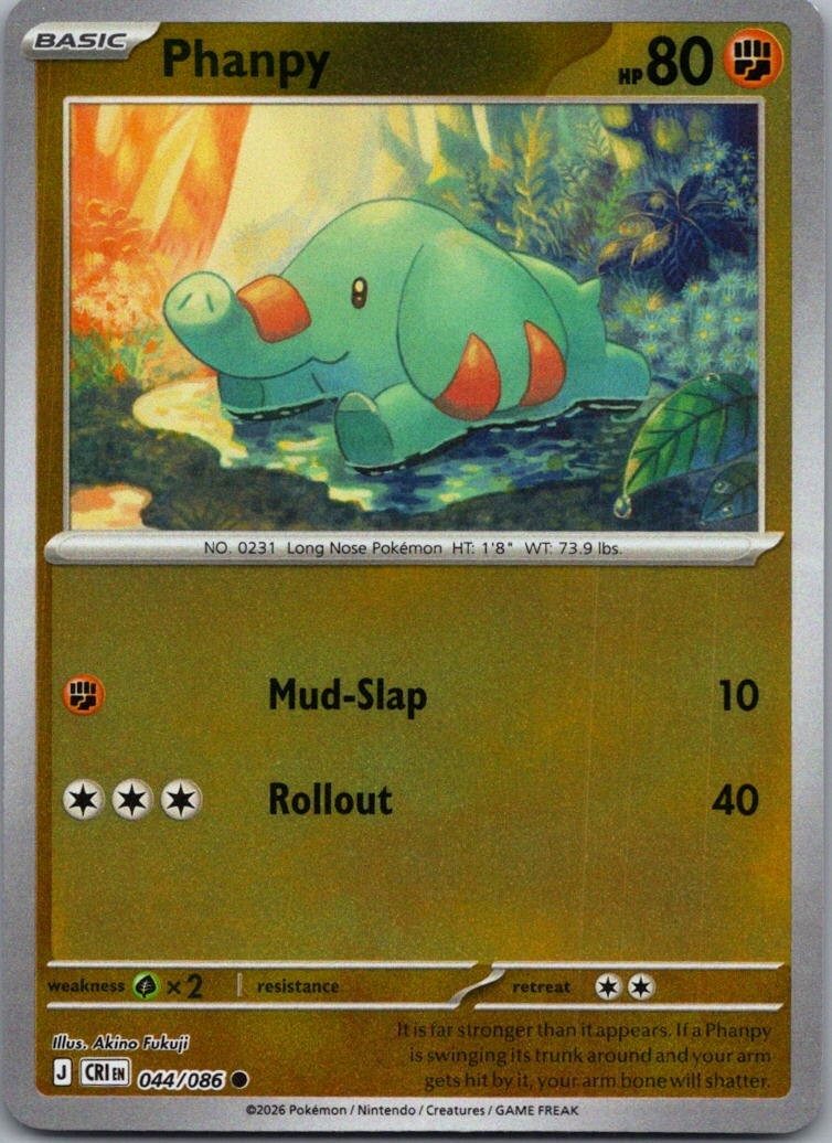 Phanpy Reverse Holo Common ME04: Chaos Rising 044/086 quasi nuovo