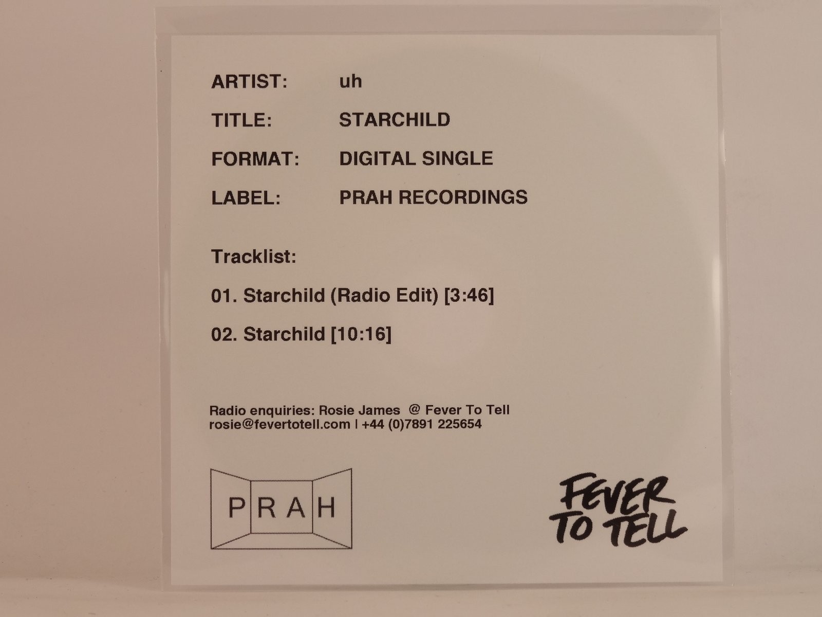 UH STARCHILD (F66) 1 Track Promo CD Single plus White Sleeve FEVER TO TELL