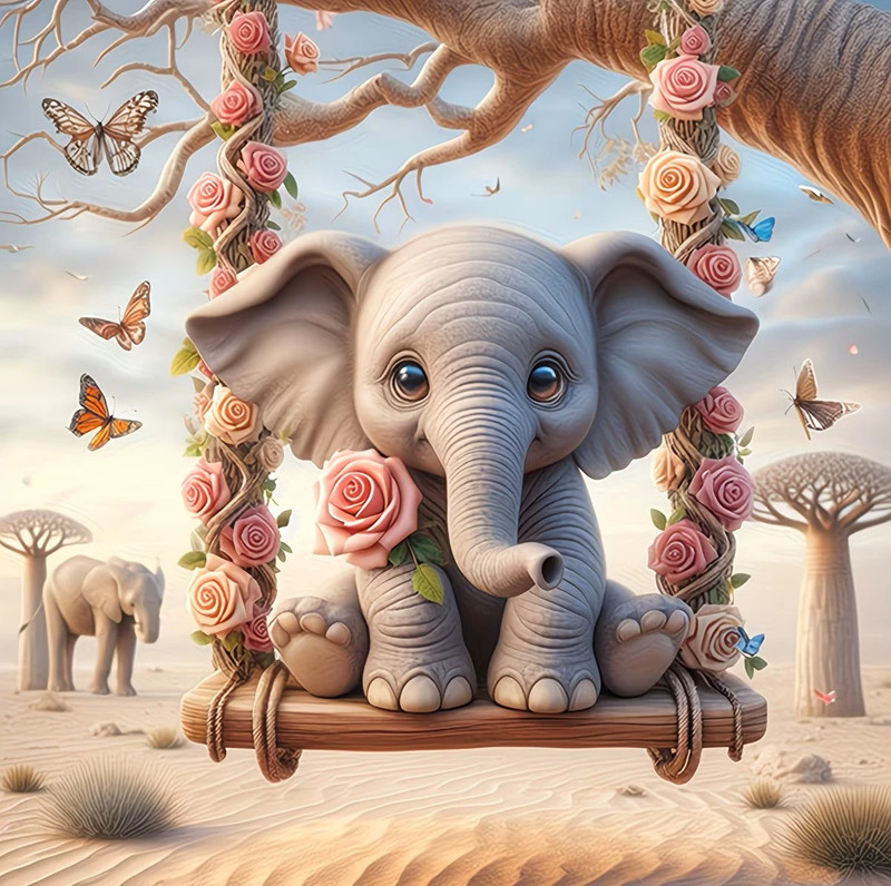 20x20cm Diamond Painting olifant vlinders (rond) nr 515