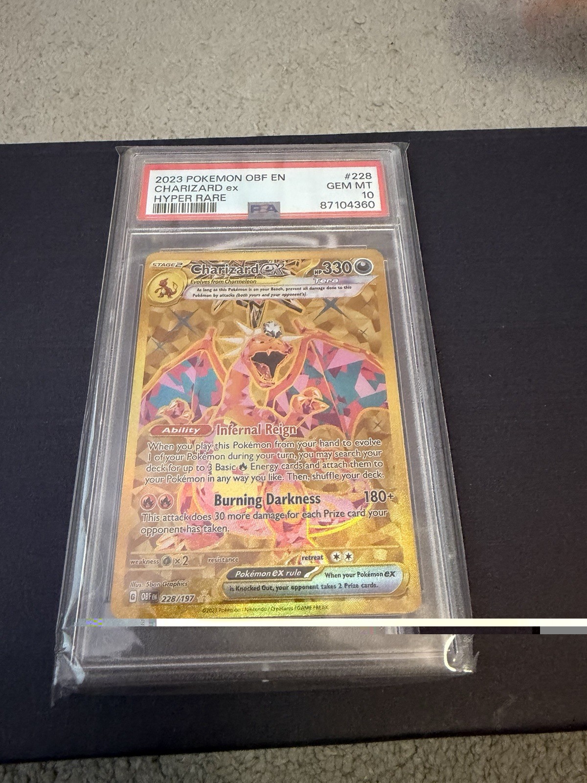 Charizard EX Holo Hyper Rare Card Sv03: Obsidian Flames 228/197 PSA 10