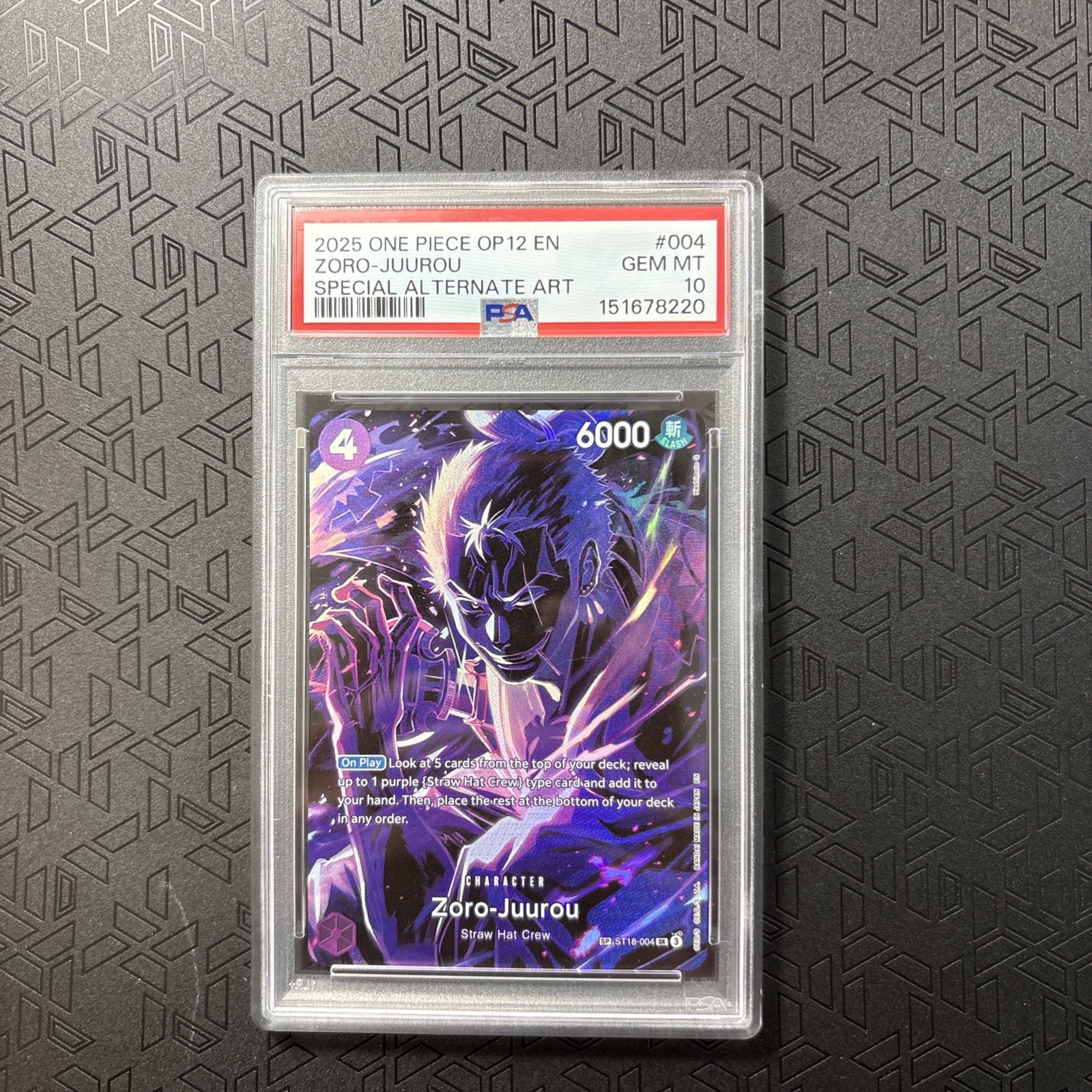 2025 ONE PIECE OP12 LEGACY OF THE MASTER ZORO-JUUROU #ST18-004 SP Alt Art PSA 10