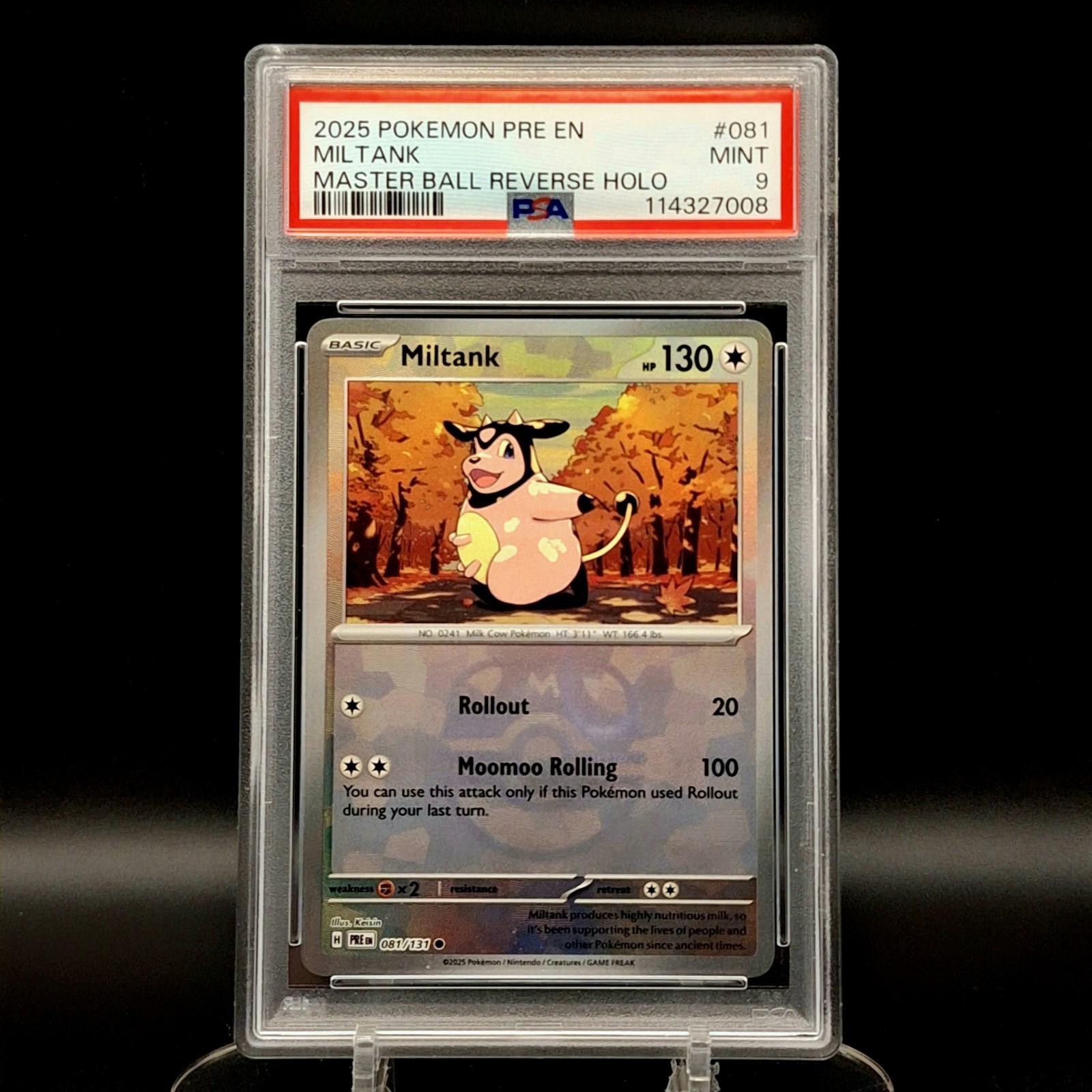 2025 Pokemon Evoluzioni Prismatiche Miltank PSA 9 Master Ball Reverse Holo 081/131