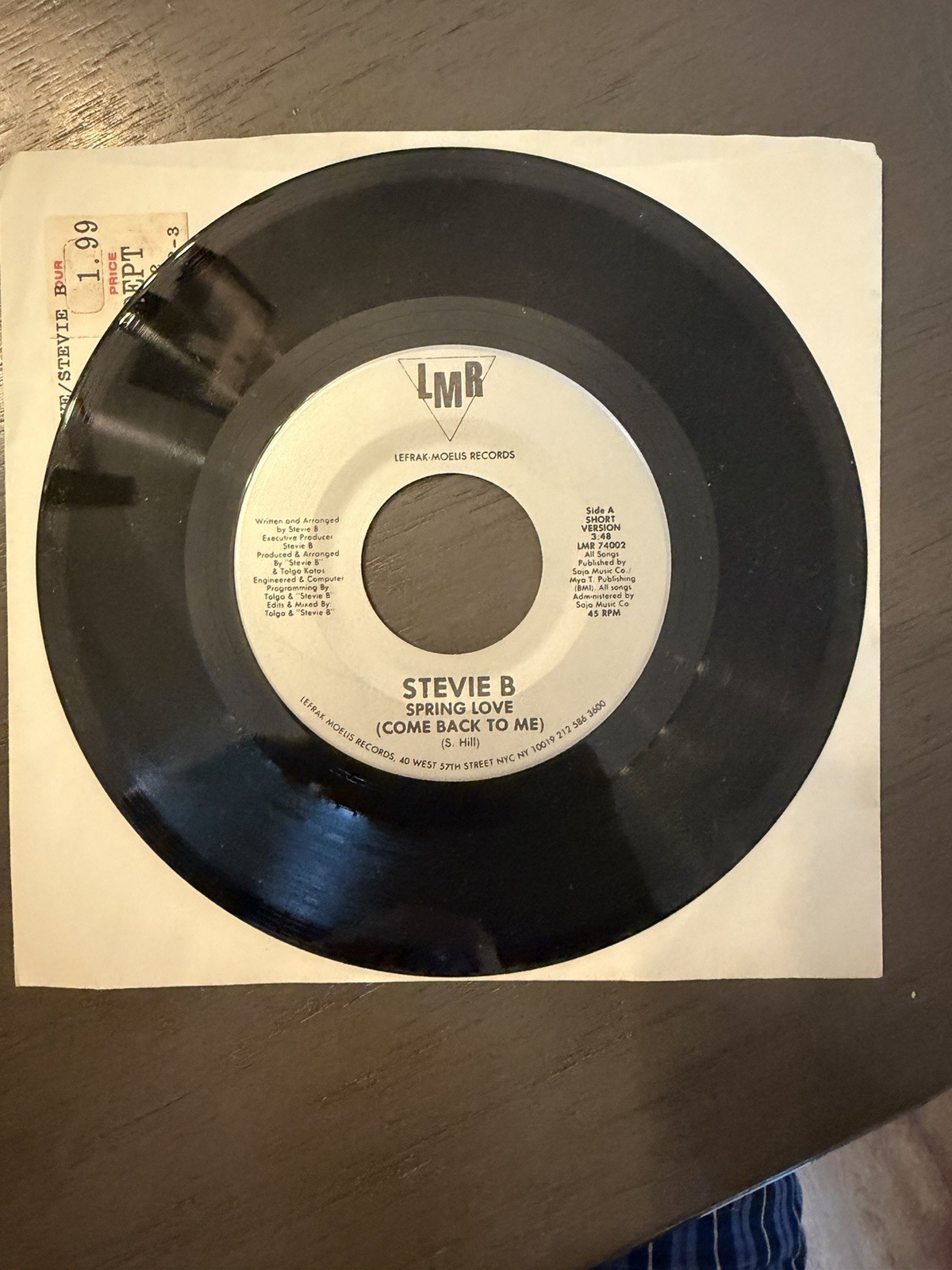 Stevie B - Spring Love (Come Back To Me) 7" 45 RPM Vinyl Single LMR 4002