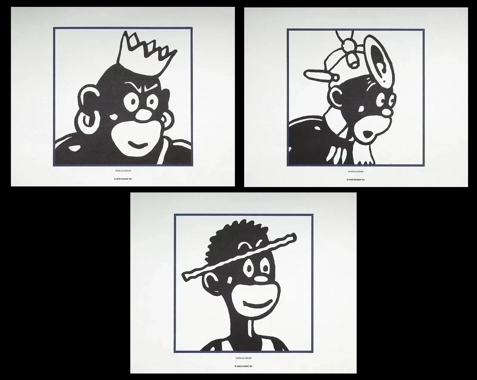 HERGÉ : TINTIN - Congolais , 3 LITHOGRAPHIES Ex Libris, 2011
