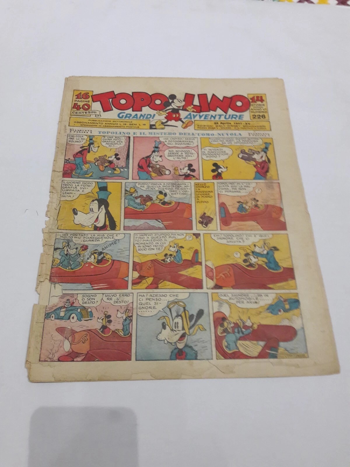 TOPOLINO Giornale n. 226 del 22 aprile 1937 Mondadori Originale !  Z42