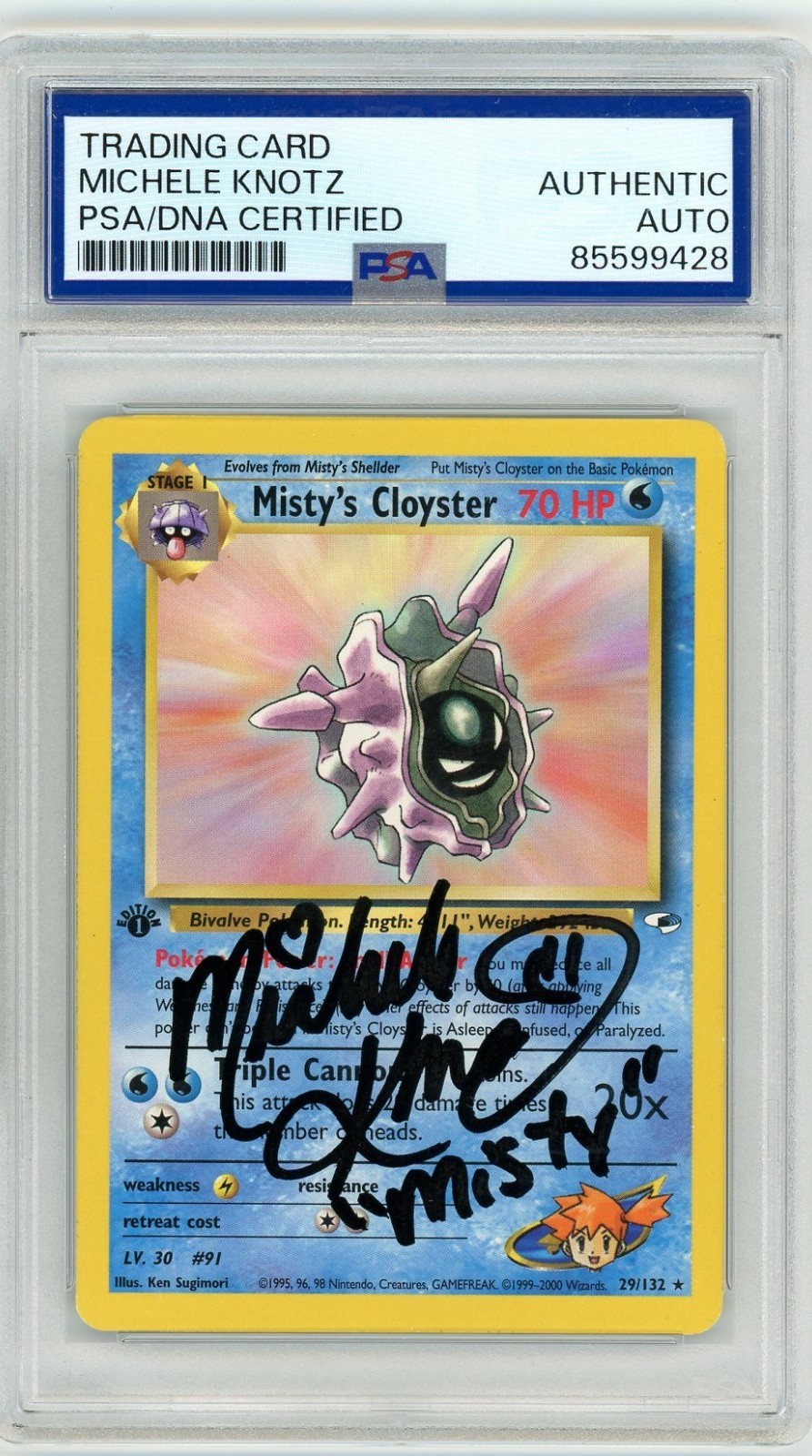 PSA AUTHENTI AUTO Michele Knotz Firmato Misty's Cloyster 029/132 Gym Heroes Regolare