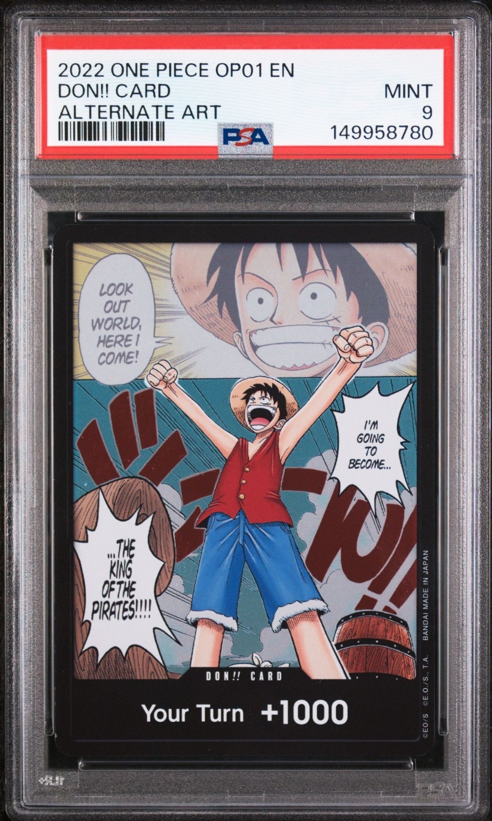 2022 UNICO PEZZO GIAPPONESE OP01-ROMANCE DAWN ARTE ALTERNATIVA DON!! CARTOLINA PSA 9
