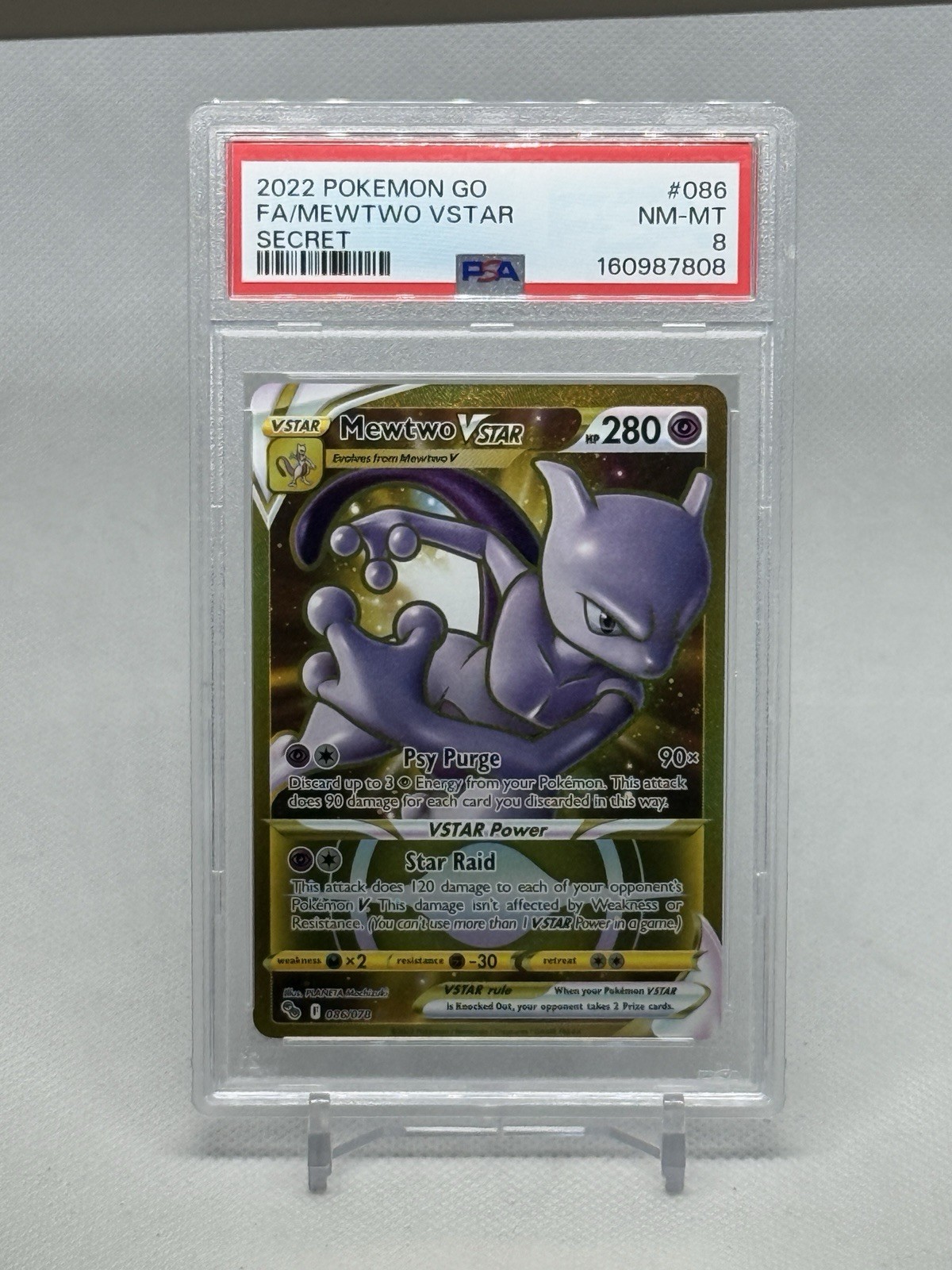 Pokemon GO Mewtwo VSTAR 086/078 segreto raro Holo PSA 8