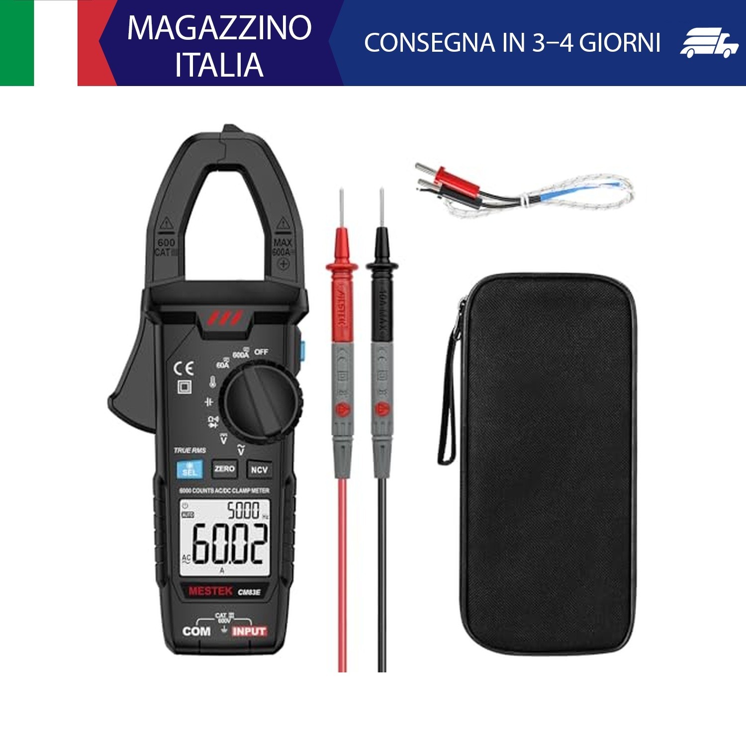 Pinza Amperometrica MESTEK Digitale Multimetro AC DC Professionale T-RMS Auto-Ra