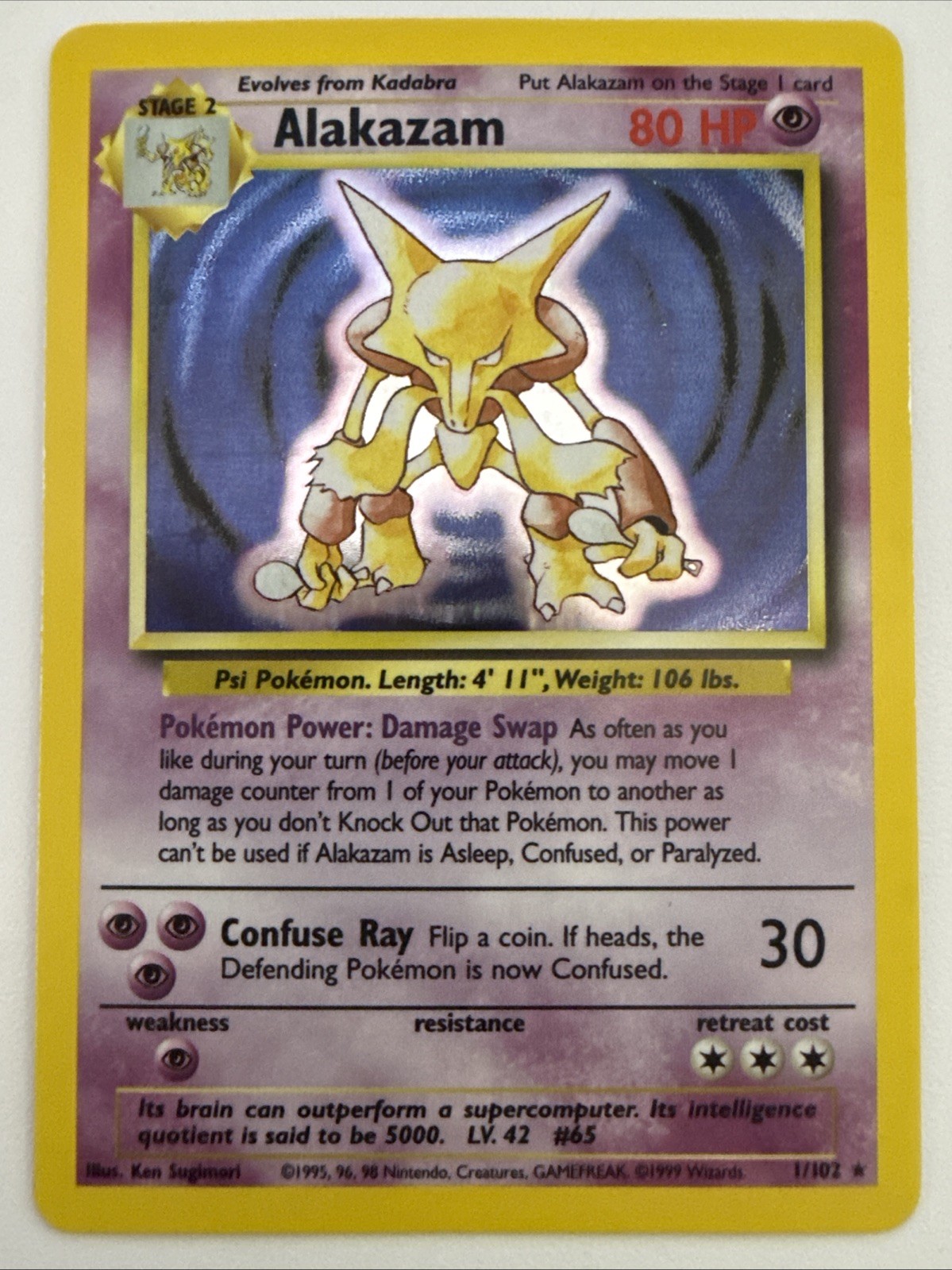 Alakazam - 1/102 - Pokemon Base Set Unlimited Holo Rare Card WOTC VLP