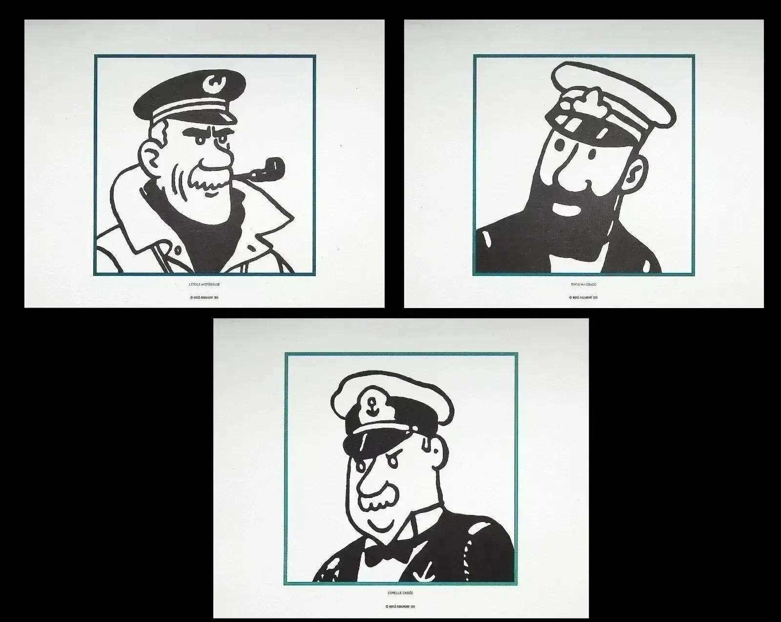 HERGÉ : TINTIN - Les capitaines , 3 LITHOGRAPHIES Ex Libris, 2011