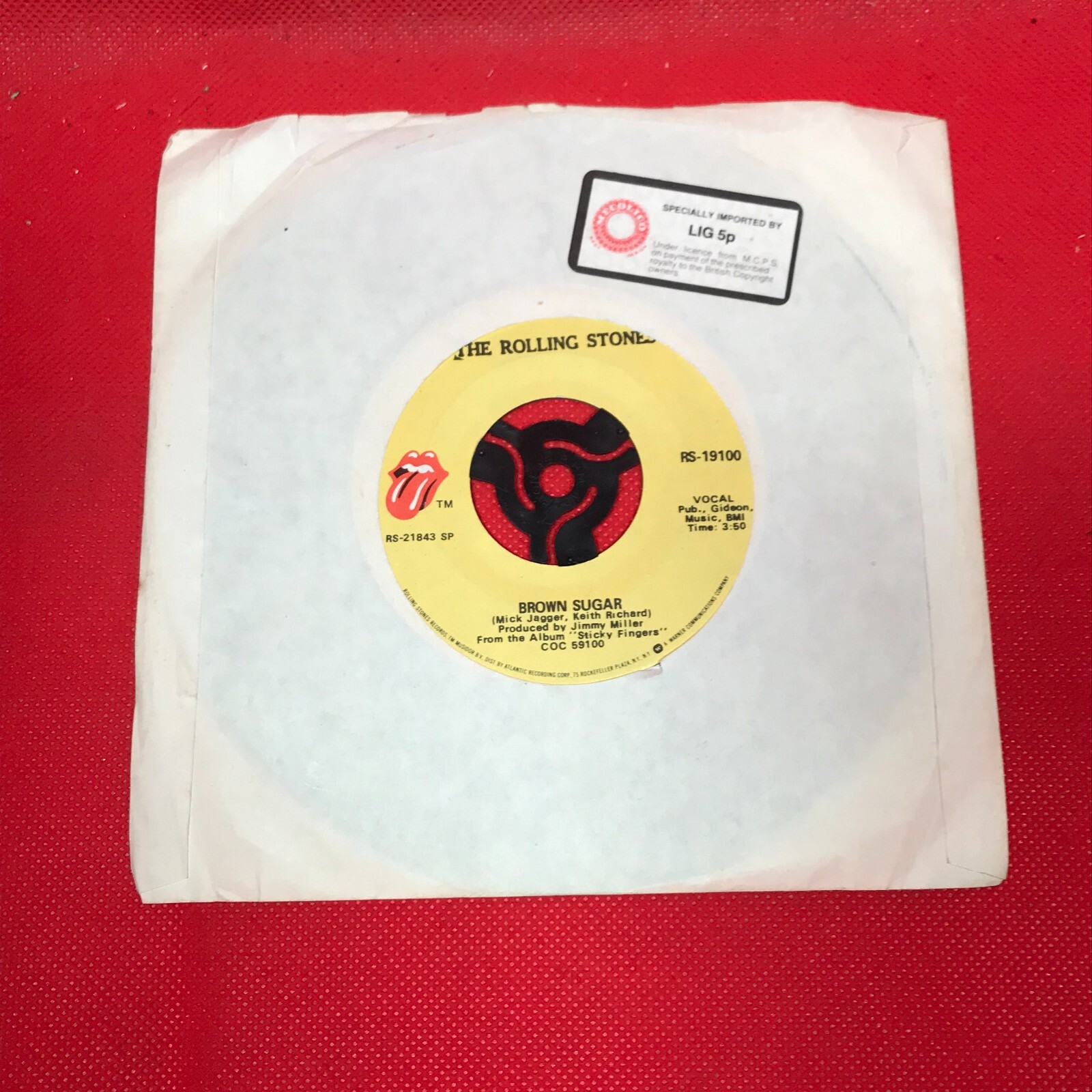 ROLLING STONES Brown Sugar 1971 USA 7" vinyl single 45 record Bitch  RS-19100