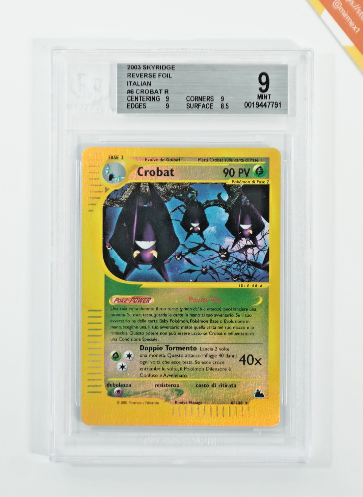 Pokemon BGS 9 Crobat #6 Reverse Holo Skyridge 2003 Italiano